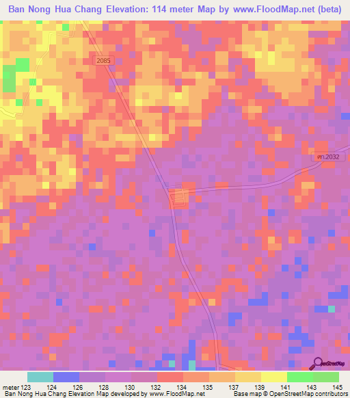 Ban Nong Hua Chang,Thailand Elevation Map