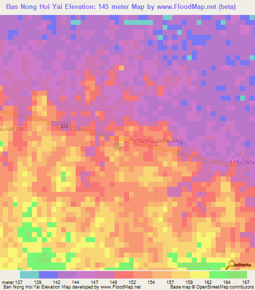 Ban Nong Hoi Yai,Thailand Elevation Map