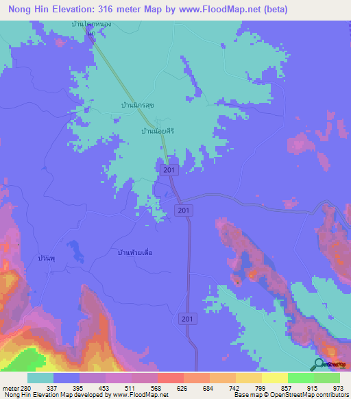 Nong Hin,Thailand Elevation Map