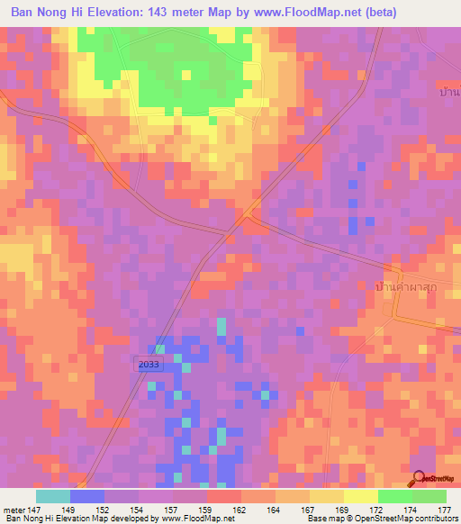 Ban Nong Hi,Thailand Elevation Map