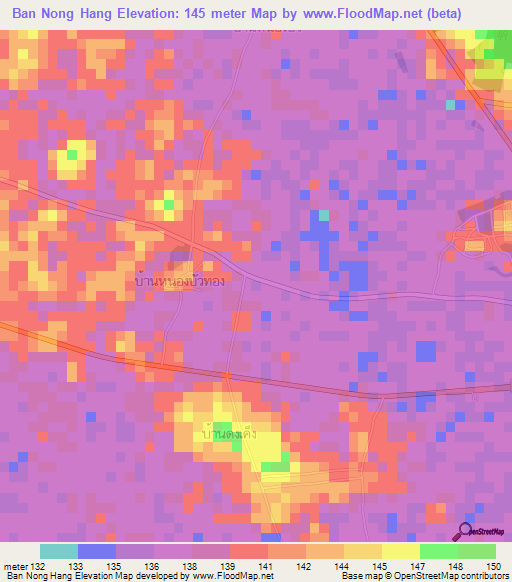 Ban Nong Hang,Thailand Elevation Map