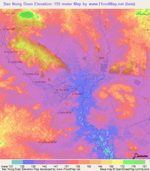 Ban Nong Doen,Thailand Elevation Map