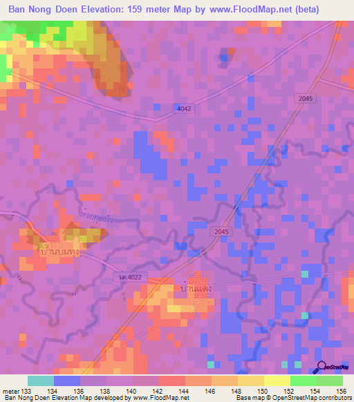 Ban Nong Doen,Thailand Elevation Map