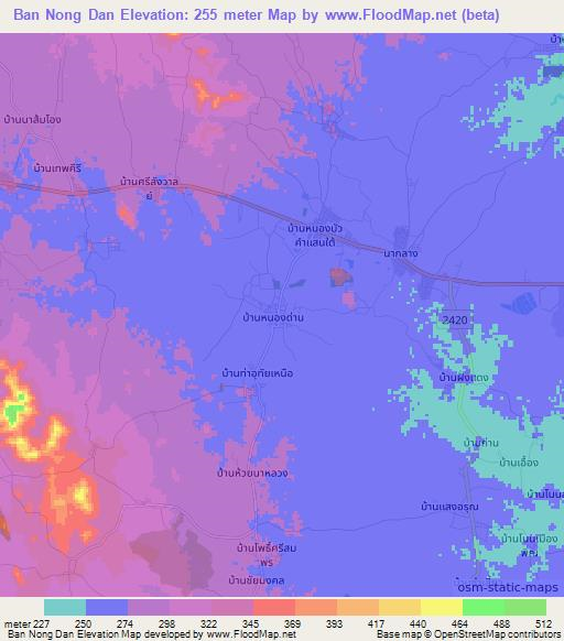 Ban Nong Dan,Thailand Elevation Map