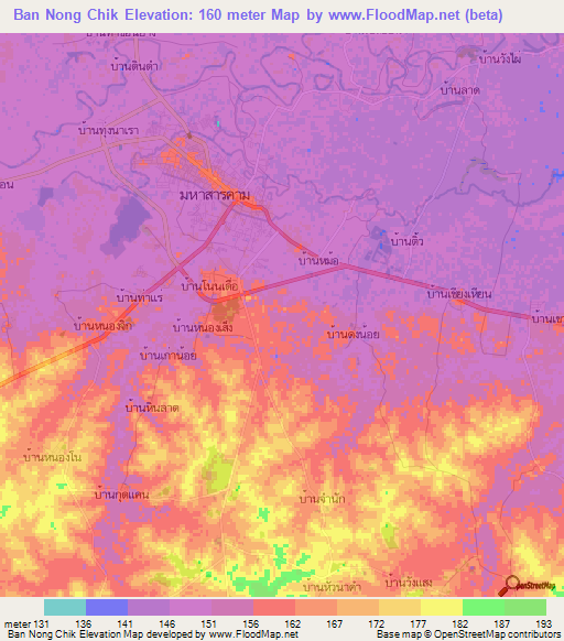 Ban Nong Chik,Thailand Elevation Map