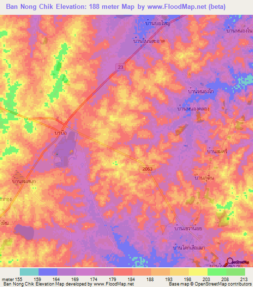 Ban Nong Chik,Thailand Elevation Map