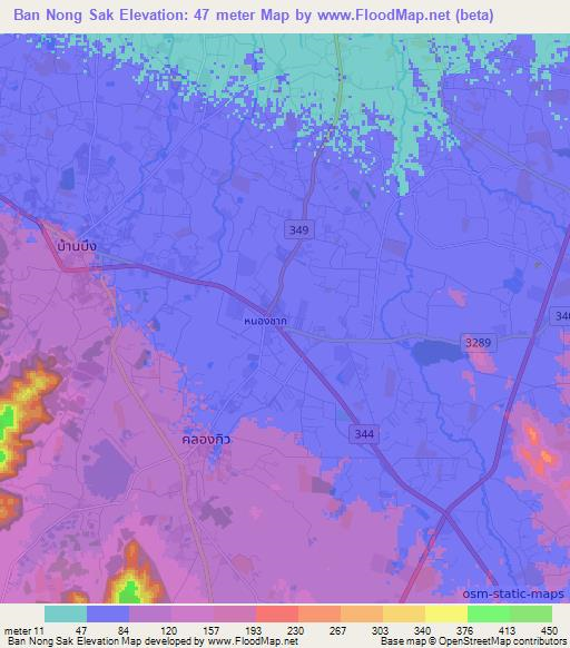 Ban Nong Sak,Thailand Elevation Map