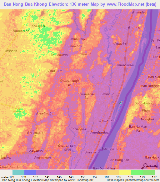 Ban Nong Bua Khong,Thailand Elevation Map