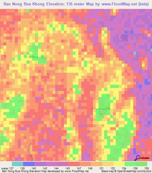 Ban Nong Bua Khong,Thailand Elevation Map