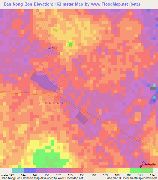 Ban Nong Bon,Thailand Elevation Map