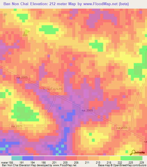 Ban Non Chai,Thailand Elevation Map