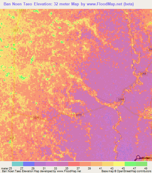 Ban Noen Taeo,Thailand Elevation Map