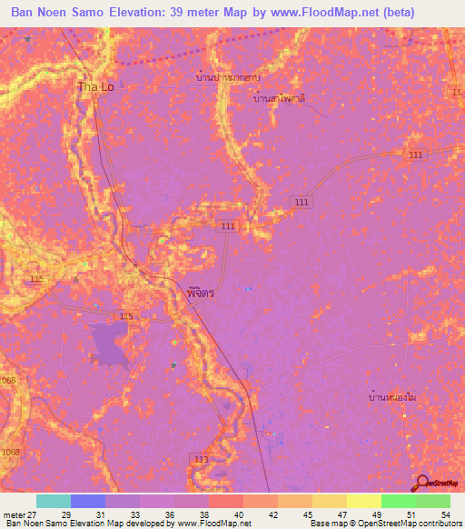 Ban Noen Samo,Thailand Elevation Map