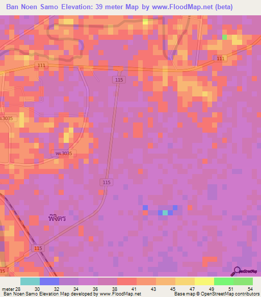 Ban Noen Samo,Thailand Elevation Map