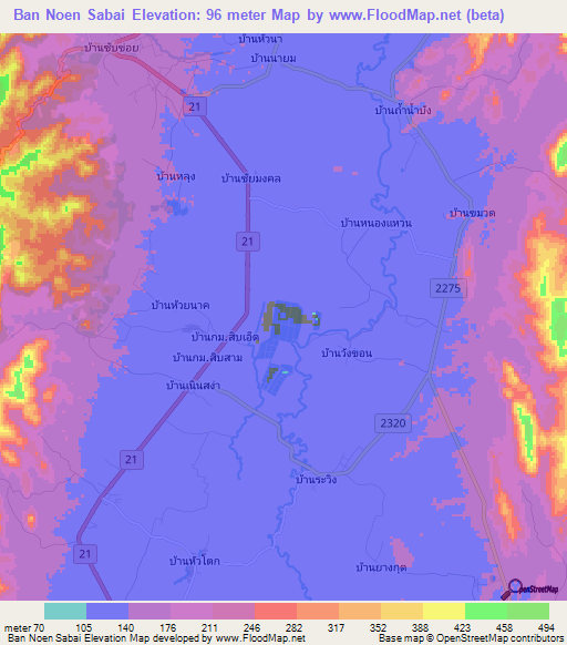 Ban Noen Sabai,Thailand Elevation Map