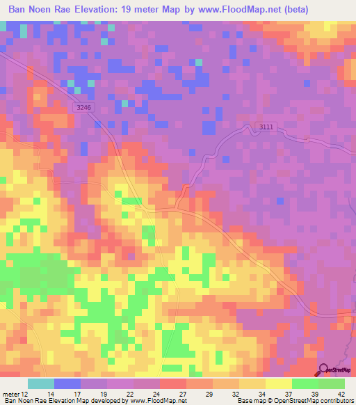 Ban Noen Rae,Thailand Elevation Map
