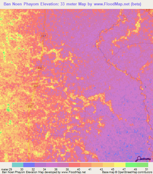 Ban Noen Phayom,Thailand Elevation Map