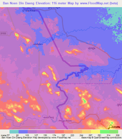 Ban Noen Din Daeng,Thailand Elevation Map