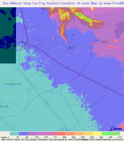 Ban Nikhom Sang Ton Eng Saraburi,Thailand Elevation Map