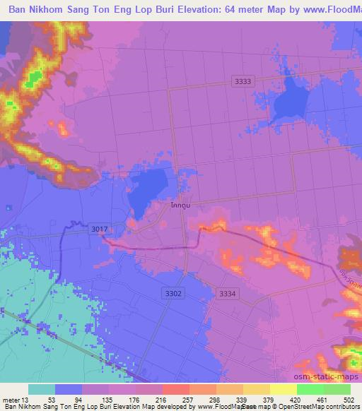 Ban Nikhom Sang Ton Eng Lop Buri,Thailand Elevation Map