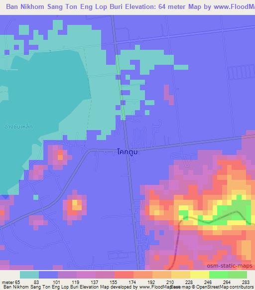 Ban Nikhom Sang Ton Eng Lop Buri,Thailand Elevation Map
