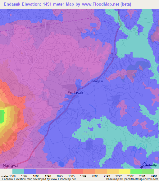 Endasak,Tanzania Elevation Map
