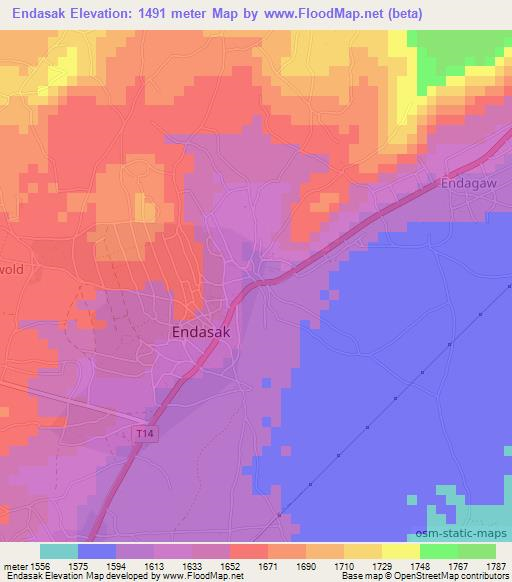Endasak,Tanzania Elevation Map