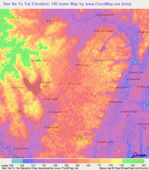 Ban Na Yo Yai,Thailand Elevation Map