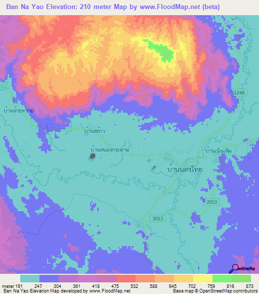 Ban Na Yao,Thailand Elevation Map