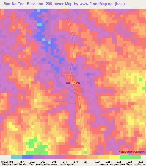 Ban Na Toei,Thailand Elevation Map