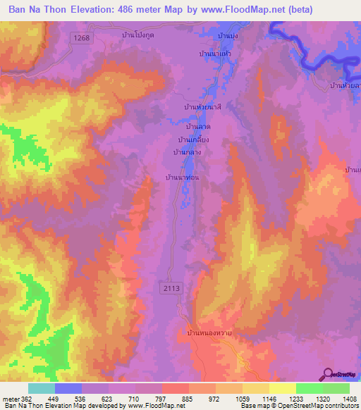 Ban Na Thon,Thailand Elevation Map