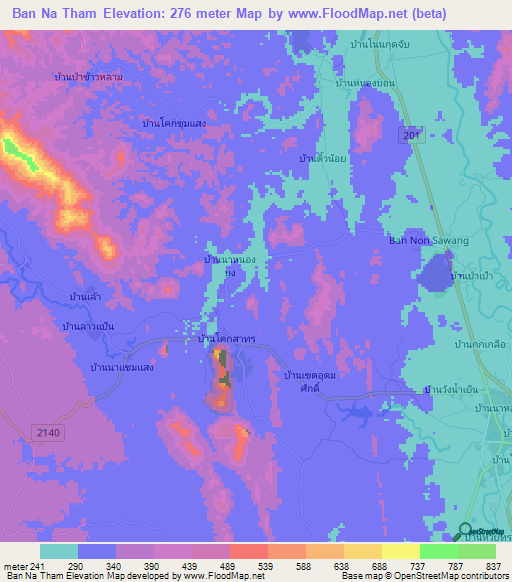 Ban Na Tham,Thailand Elevation Map