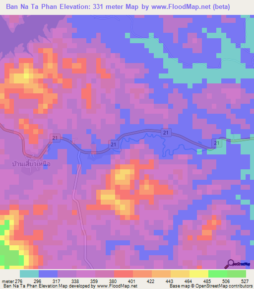 Ban Na Ta Phan,Thailand Elevation Map