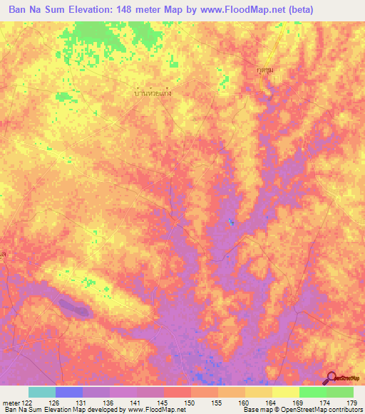 Ban Na Sum,Thailand Elevation Map