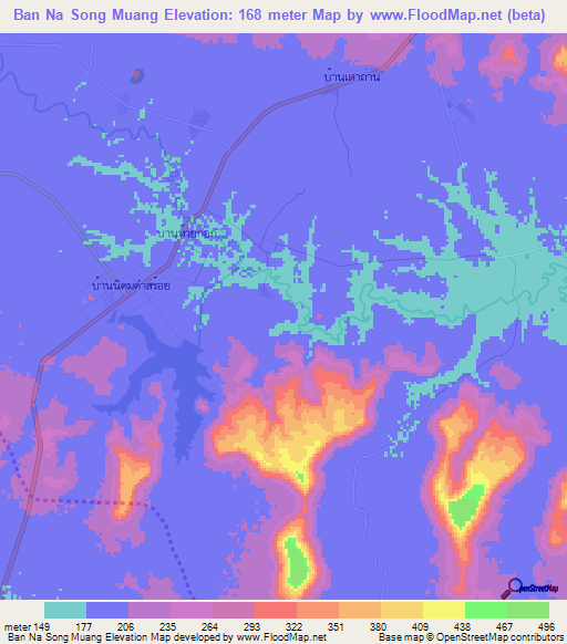 Ban Na Song Muang,Thailand Elevation Map