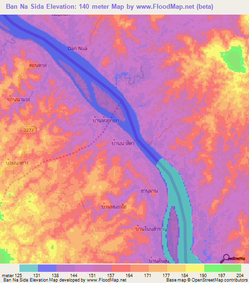 Ban Na Sida,Thailand Elevation Map