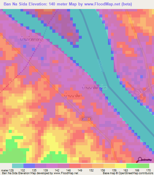 Ban Na Sida,Thailand Elevation Map
