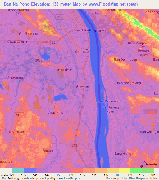 Ban Na Pong,Thailand Elevation Map