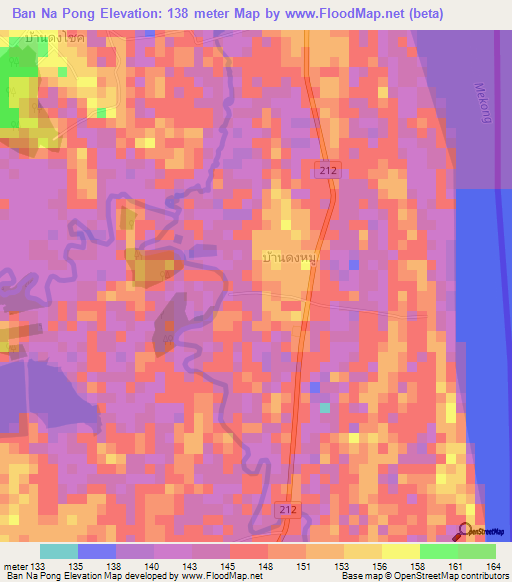Ban Na Pong,Thailand Elevation Map