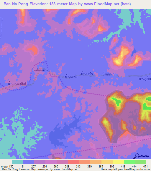 Ban Na Pong,Thailand Elevation Map