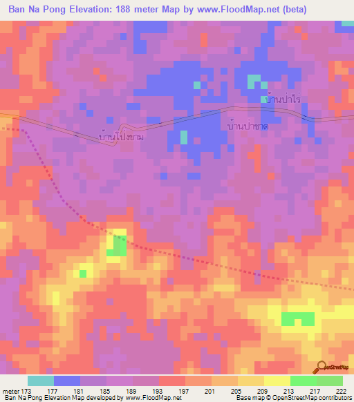 Ban Na Pong,Thailand Elevation Map