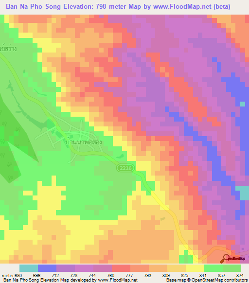 Ban Na Pho Song,Thailand Elevation Map