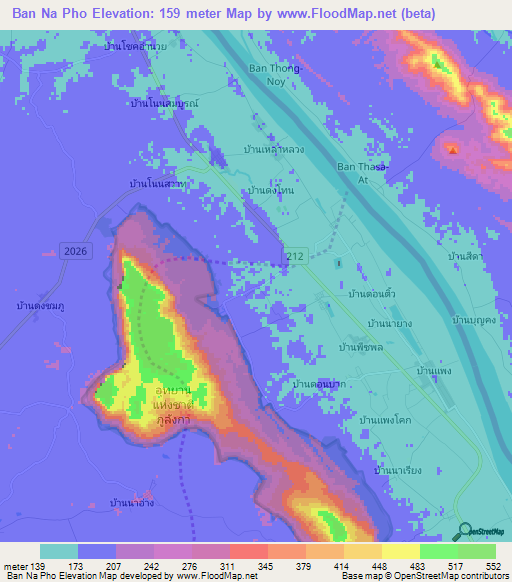 Ban Na Pho,Thailand Elevation Map