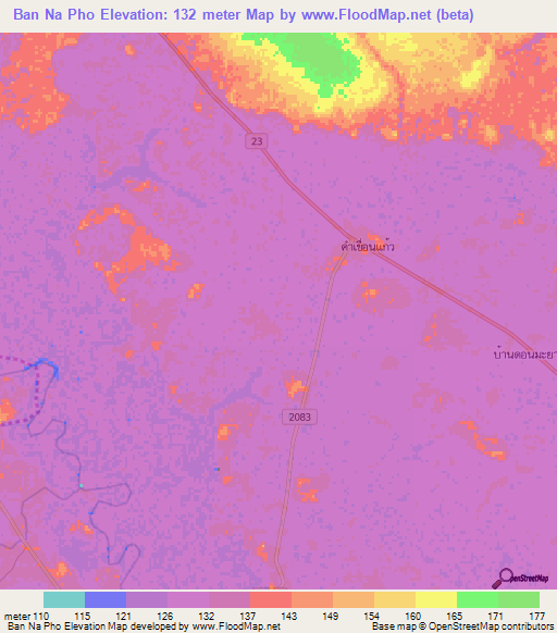 Ban Na Pho,Thailand Elevation Map