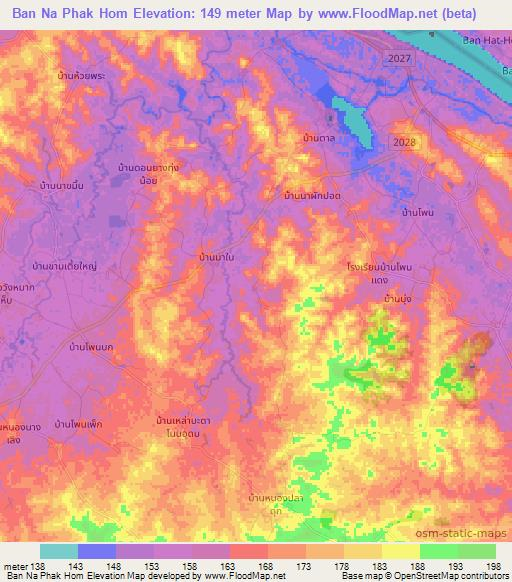 Ban Na Phak Hom,Thailand Elevation Map