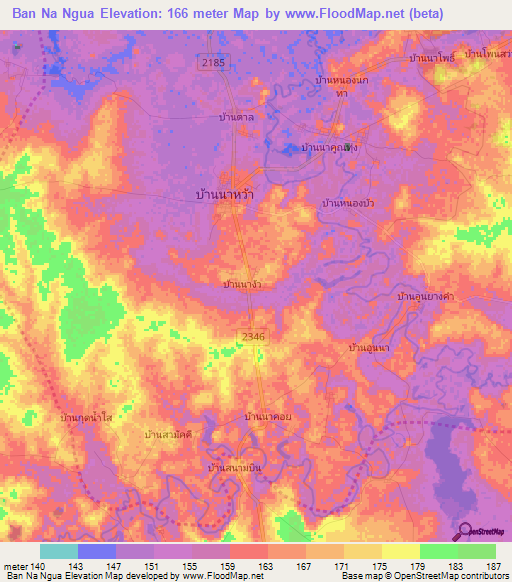 Ban Na Ngua,Thailand Elevation Map