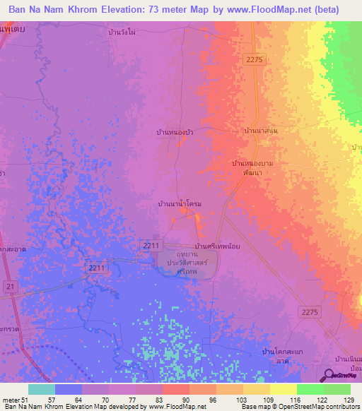 Ban Na Nam Khrom,Thailand Elevation Map