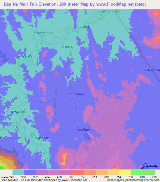 Ban Na Mun Tun,Thailand Elevation Map