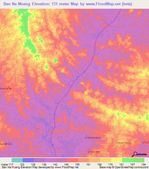 Ban Na Muang,Thailand Elevation Map