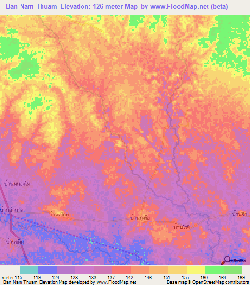 Ban Nam Thuam,Thailand Elevation Map